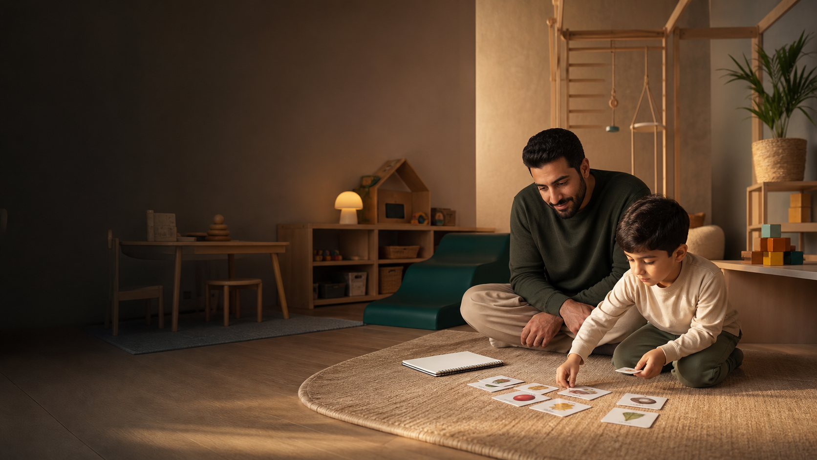 A therapist assessing a child directly in a calm one-to-one setting